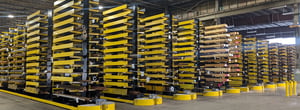 Sullivan Steel yellow warehouse racks with in-stock steel