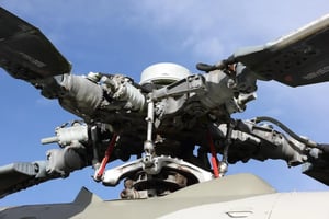 Up-close shot of a helicopter rotor system