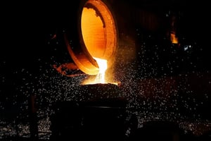 Molten steel being poured into an ingot